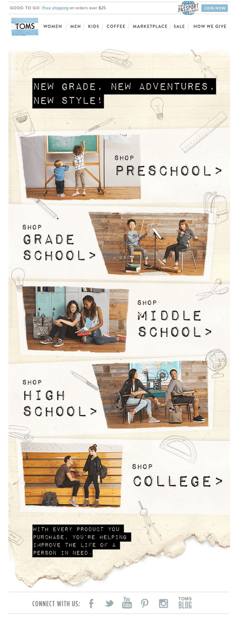 back to school email toms