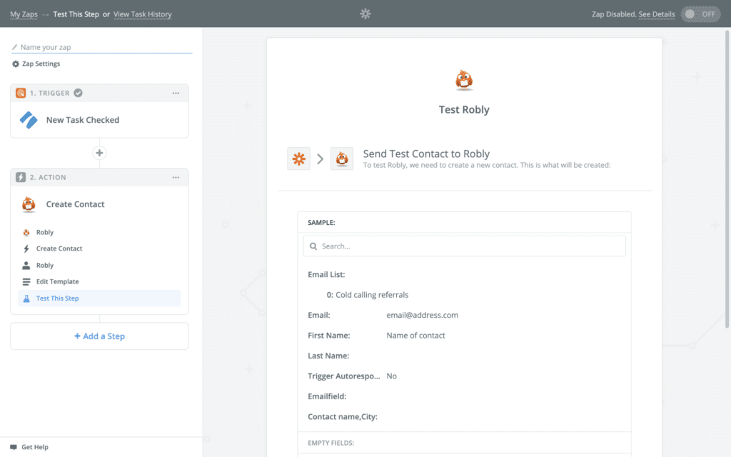 Test Send to Robly business process automations