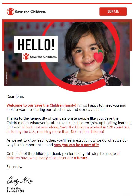 Charity email marketing example